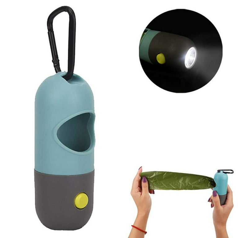Dog Poop Bag Dispenser with Built in LED Flashlight and Metal Clip