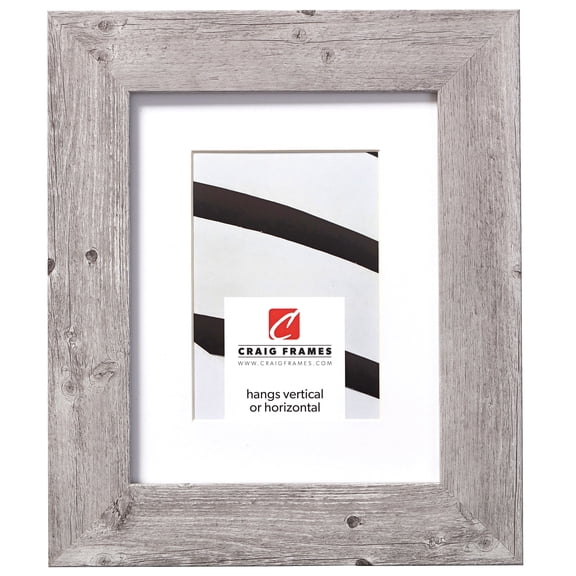 Craig Frames American Barn, 8x10 inch Faux Barnwood Picture Frame Matted for a 5x7 Photo, Light Grey