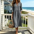 thumbnail image 6 of Jovrlynd Fall Midi Dresses for Women V Neck 3/4 Sleeve Cotton Linen Casual Boho Dress with Pockets 2026, S-2XL, 6 of 7