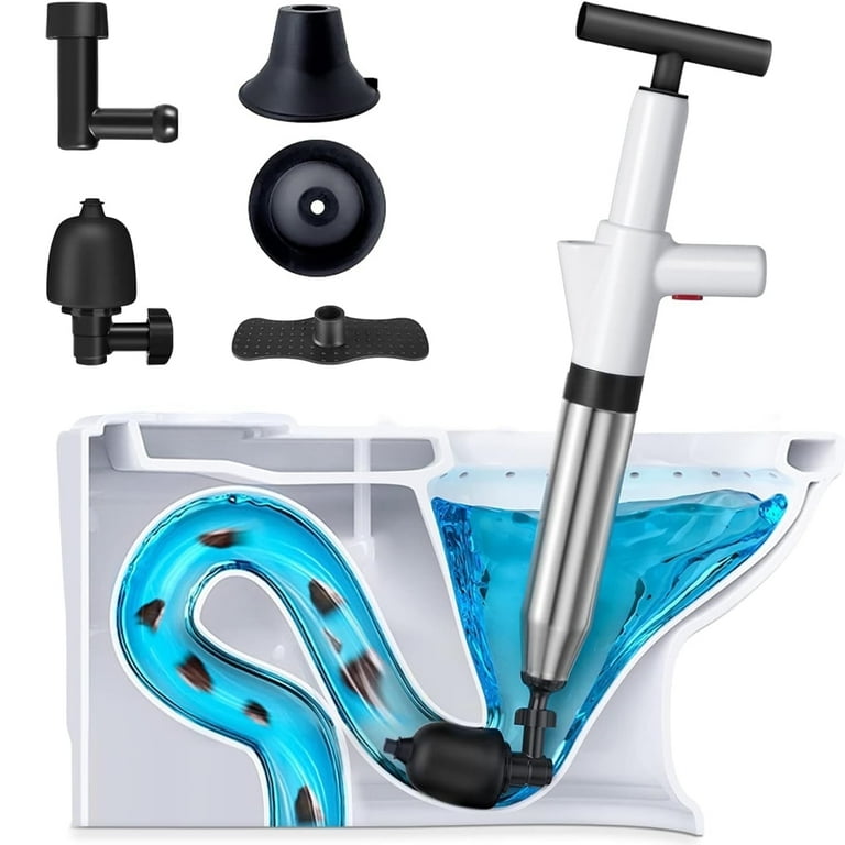Toilet Snakes For Unclogging High-Pressure Air Drain Blaster Gun - Toilet Plunger With 4 Heads For Sink, Bathroom & Kitchen Clogs Air Pressure Drain Blaster