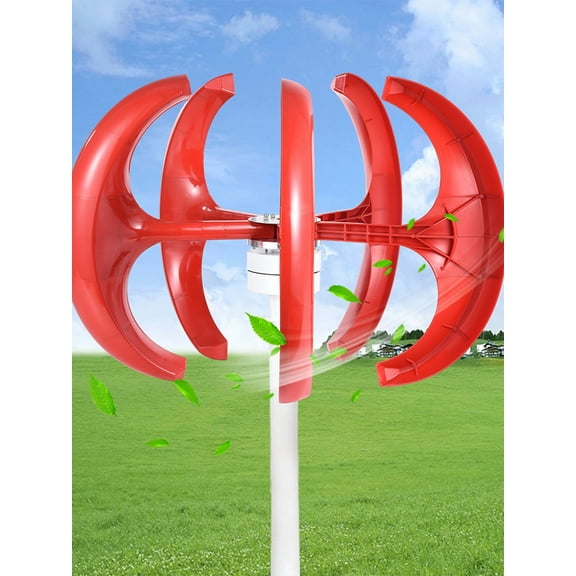 400W Vertical Wind Turbine Kit, 12/24V 5-Blade Generator, Hybrid System Controller for Home Energy(Red)