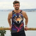 thumbnail image 6 of Daiia Colorful Wolf Head Printed Men's Quick Dry Fit Muscle Tank Top Slim-Fit Tank Workout Tank Top Lightweight Sports Tank Top-, 6 of 7