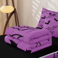 thumbnail image 5 of Homewish Halloween Bat Zipper Twin Comforter Sets with Fitted Sheet and 2 Pillowcases,Silhouette Pattern Zipper Bedding Set,Bright Purple Black,Black Reversible,4-Piece, 5 of 7