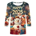 thumbnail image 4 of YABCSAZ New Years Eve Outfits for Women 3/4 Sleeve Casual Loose T Shirt Round Neck Pllover Letter Gragph 3D Funny Printed Y2k Trendy Tops,Gifts for Women, 4 of 5