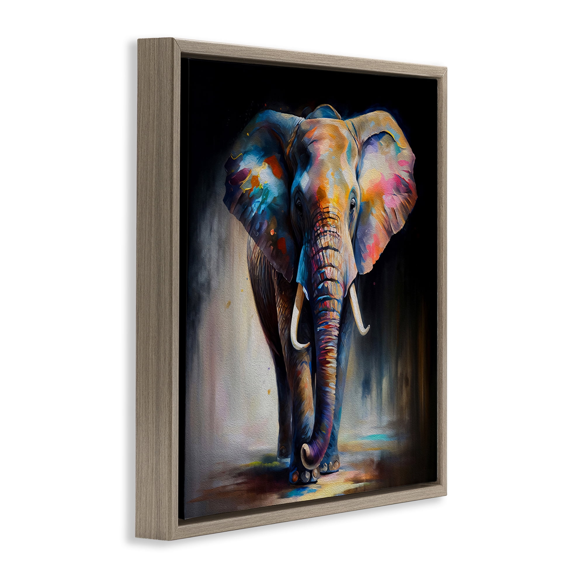 Stupell Industries Stepping Elephant in Shadow Animals & Insects Painting Brown Floater Framed Canvas Art Print Wall Art, 25 x 25