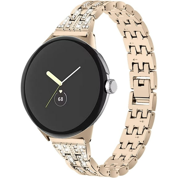 KOMI Compatible with Google Pixel Watch 3 41mm/Pixel Watch 2 /Pixel Watch Band - Women's Bling Diamond Metal Strap, Girls Dressy Crystal Accessory for Pixel Smartwatch Champagne
