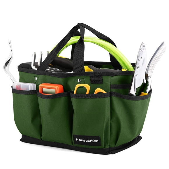 Housolution Gardening Tote Bag, Deluxe Garden Tool Storage Bag and Home Organizer with Pockets, Wear-resistant & Reusable, 14 Inch