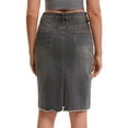 thumbnail image 3 of INSPIRE CHIC Women's Jean Skirts Raw Hem High Waisted Pockets Stretch Mid Length Denim Skirts M Gray, 3 of 6