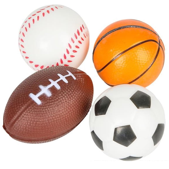 ArtCreativity Kids Sports Stress Foam Balls Set of 4 for Ages 3 Soft Foam Basketball Football Baseball Soccer Squeezable Fidget Toys Party Favors