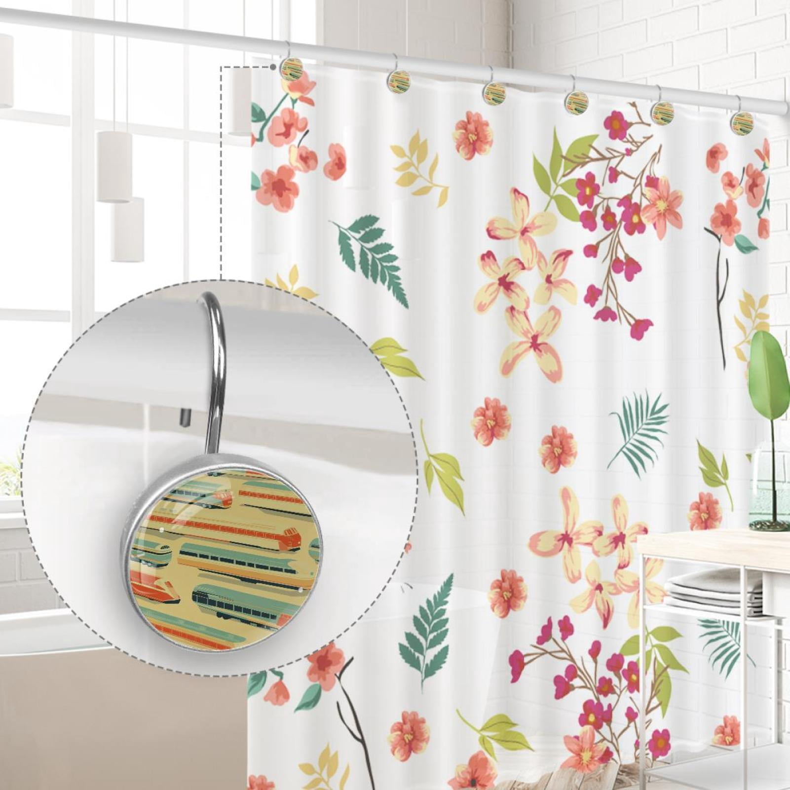 High Speed Rails Shower Curtain Hooks Round Crystal Glass, Set of 12 Shower Curtain Rings - Shower Hooks for Curtain Shower Rings