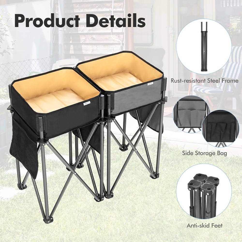 Aimee Lii 2 Pieces Folding Camping Tables with Large Capacity Storage Sink for Picnic, PorTable Tables Folding, Foldable Patio Table, Black