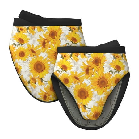 

Qekee White Marble Pattern Sunflower Print Non-Slip Mini Oven Mitt Silicone Oven Mitts Heat Resistant Kitchen Mittens Pinch Mitts Cooking Mitts