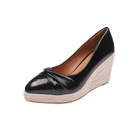 

SIMANLAN Ladies Wedge Pumps Shoes Pointed Toe Dress Pump Slip On Espadrilles Women Fashion Wedges Womens Comfort Black 4.5
