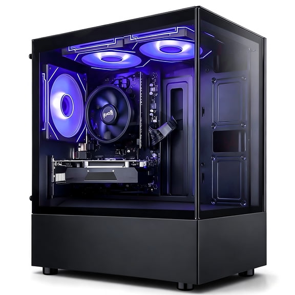 Qehi Gaming PC Desktop AMD Ryzen 5 3500X DDR4 RX560 16G 512GB SSD Black WiFi 6, RGB Lighting