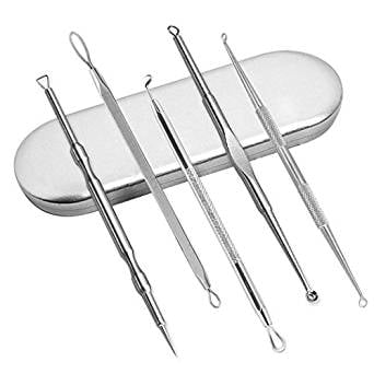 5pcs Antibacterial Facial Extraction Tool with Metal Carrying Case - Best for Acne Whitehead Black Head Pore Comedone Zit Pimple Popping Removal (Best Pore Minimiser On The Market)