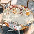 thumbnail image 2 of Fall Orange Blue Round Tablecloth, Fitted Table Cover with Elastic for 45"-54" Round Tables, Autumn Thanksgiving Floral Botanical Table Cloth Outdoor Indoor Dinning Party Waterproof Tablecloths, 2 of 7