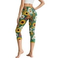 thumbnail image 2 of SCRAWLGOD Sunflower Daisy Leaf Print Women's Capri Yoga Pants with Pockets Tummy Control Yoga Lounge Tights Non See Through High Waisted Legging for Workout Cycling, XS, 2 of 7