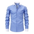 thumbnail image 2 of Men's Casual Long Sleeve Striped Dress Shirt Slim Fit Button Down for Everyday Business Daily Wear Stretch Men's Shirt Blue 3XL, 2 of 9