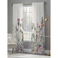 thumbnail image 4 of Watercolor Flower Sheer Curtains 108 Inch Long 2 Panels, Pink Flowers Vintage Country Style Light Filtering Rod Pocket Semi Sheer Curtains, Sheer Voile Drapes for Living Room Bedroom, 52"x108", 4 of 5