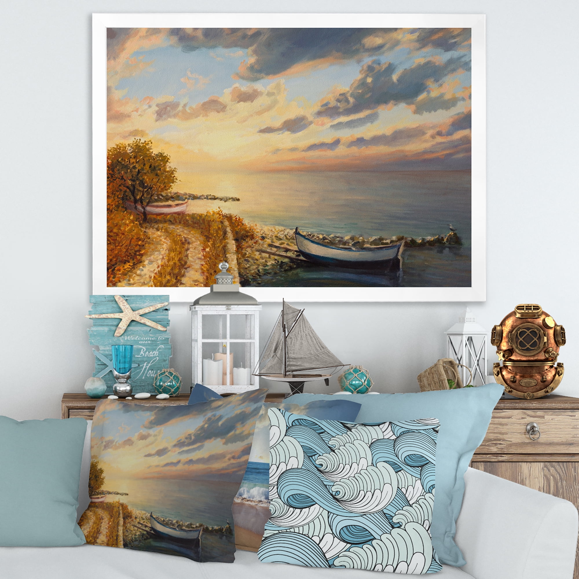 Designart 'Romantic Morning By The Sea' Nautical & Coastal Framed Art Print
