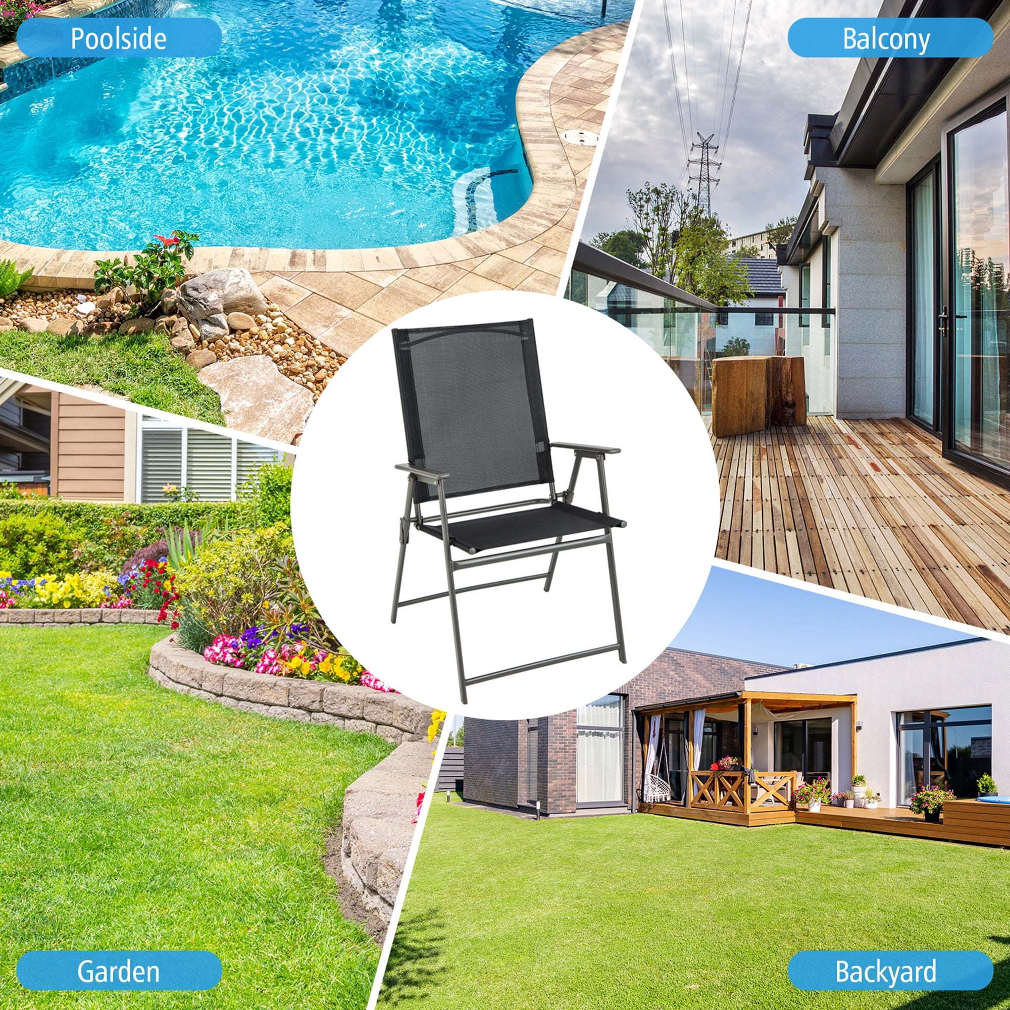 Gymax 4PCS Patio Portable Metal Folding Chairs Dining Chair Set Poolside Garden