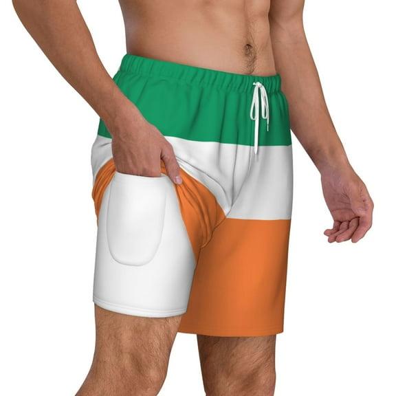Men's Flag Of Ireland Swim Trunks with Compression Liner Bathing Suit Swimwear