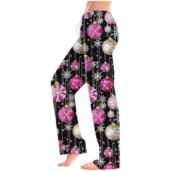 Christmas Casual Pants for Women Straight Leg Loose Fit Wide Leg Fashion Xmas Graphic Holiday Pant Trouser (XL, Multicolor)