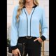 thumbnail image 4 of Blusas Elegantes e Informales de Larga con Cuello en V y Bloques de Color para Mujer, Ropa de Moda de Otoño. Lago Azul XL, 4 of 10
