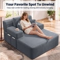 thumbnail image 2 of Aukfa 60" Oversized Chaise Lounge Chair, Convertible Sofa Bed, Corduroy Sleeper Chair with Wide Armrests, Side Pocket & 3 Pillows for Living Room/Bedroom/Apartment, Gray, 2 of 8