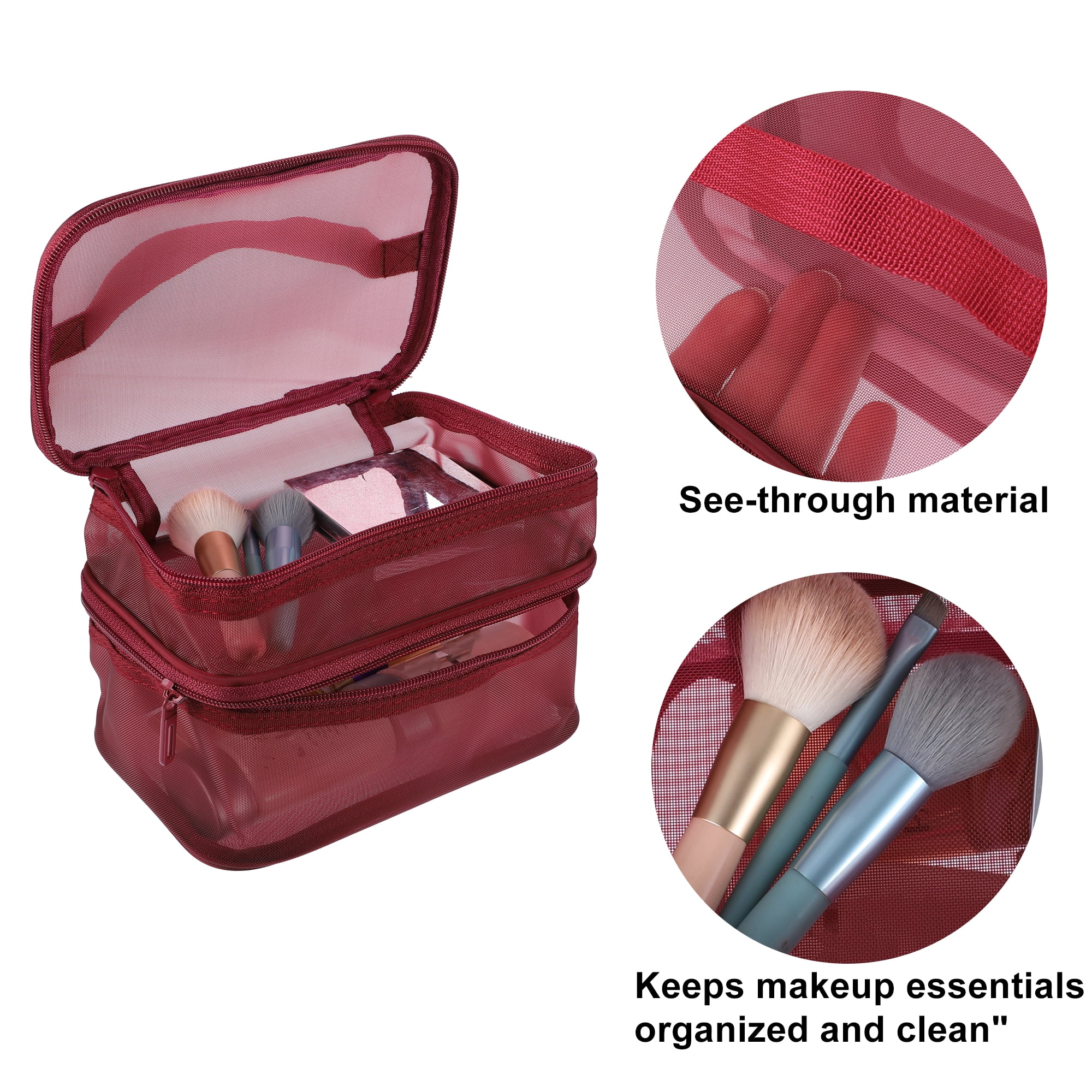 Unique Bargains Floral Makeup Bag Zipper Flower Cosmetic Pouch Red