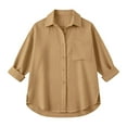 thumbnail image 3 of Women's Linen Shirts Solid Color Stand Collar Button Up Loose Casual Long Sleeve Shirt Long Sleeve Shirts for Women, 3 of 7