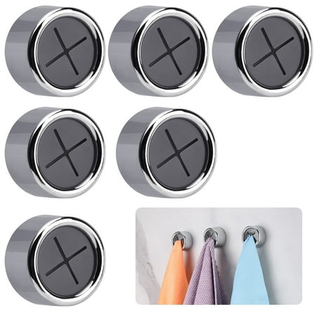 Taihexin 6 Pcs Push In Hand Towel Holder, Round No Drill Towel Holder, Premium Self-Adhesive Dual Purpose Tea Towel Holder, for Bathroom Kitchen Home Hand and Dish Towels, Gray