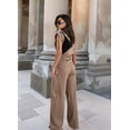thumbnail image 5 of Women'S Round Neck Pleated Sleeveless Casual Suit,Sleeveless Crewneck Vest Wide Leg Pantsuit Business Sets with Pocket Khaki M, 5 of 8