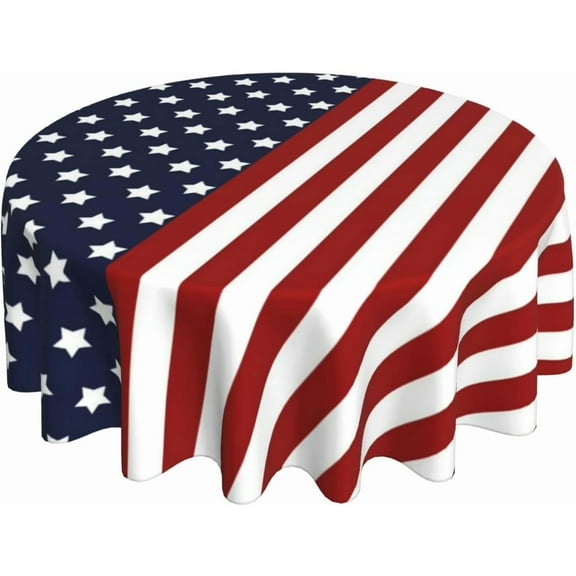 4th of July Tablecloth 70 Inch Round Patriotic Table Cloth Red Stripes American Flag Tablecloth Independence Day Memorial Day Table Cover for Kitchen Party Dining Picnic Indoor Outdoor Decor