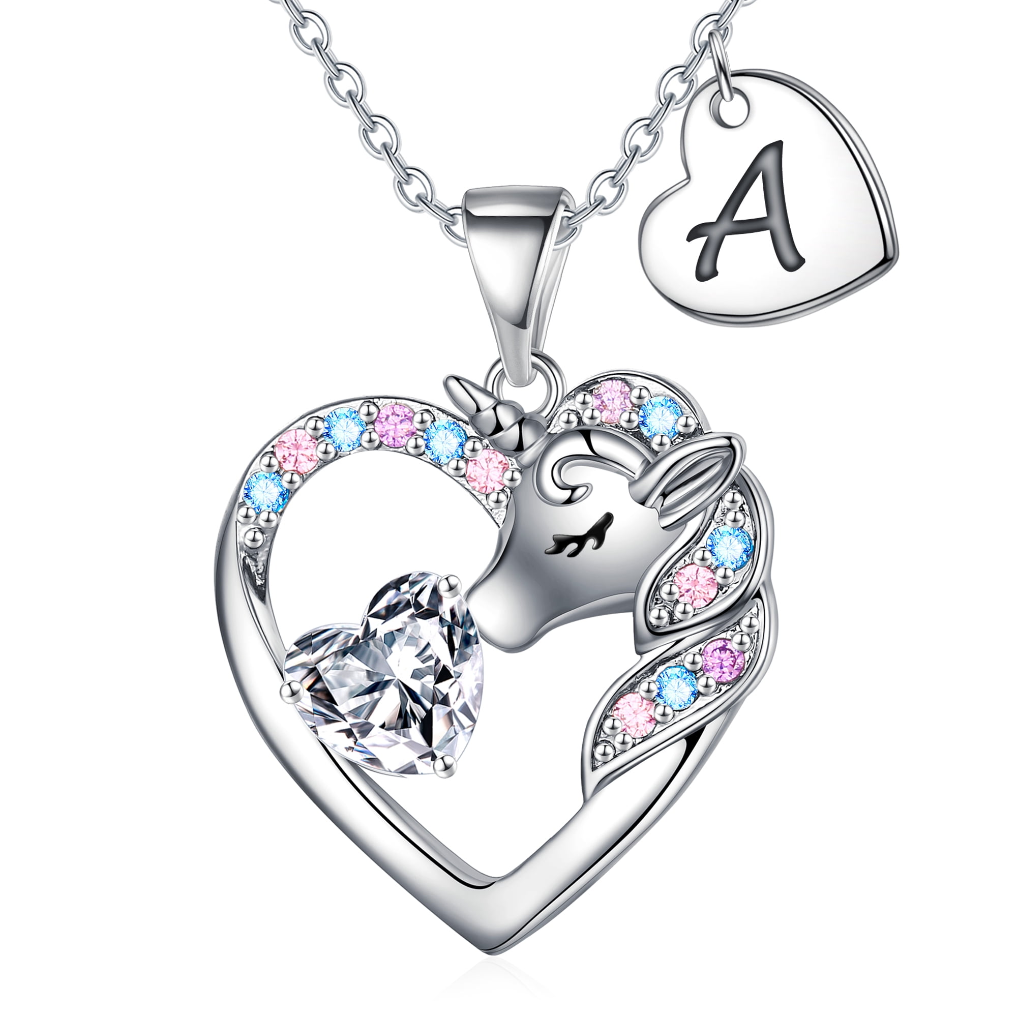 Turandoss Initial Heart Unicorn Cz Necklace for Women Dainty Unicorn Gift Jewelry Birthday Teacher Appreciation Mothers Day Graduation Gifts for Her Mom Kids Teen Girls Wife Ideas