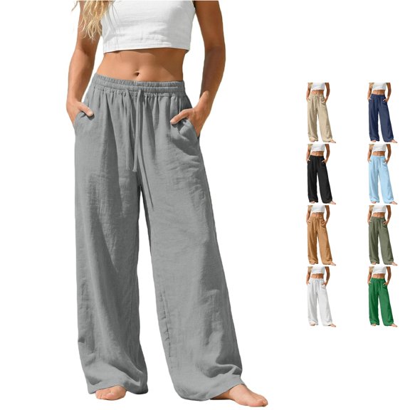 Tanghaowl Plus Size Pants for Casual Comfort with Waist and Elastic Ankles Breathable Wide-Leg Palazzo Trousers Grey XXXXL