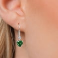 thumbnail image 3 of Gem Stone King 14K White Gold Green Nano Emerald and Lab Grown Diamond Earrings for Women | 1.53 Cttw | Gemstone May Birthstone | Heart Shape 6MM, 3 of 6