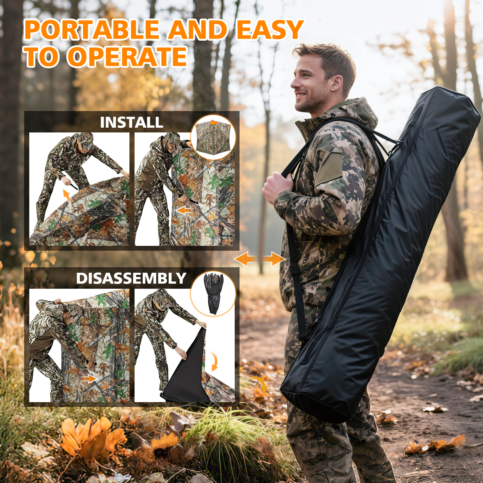 GIKPAL Portable 2-3 Person 270 Degree See Through Hunting Blind Pop-Up Ground Blind with Tie-downs & Carrying Bag for Deer, Duck and Turkey Hunting