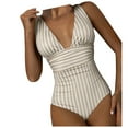 thumbnail image 6 of Utoimkio One Piece Bathing Suits for Women Women's One Piece Swimsuit V Neck Backless Swimsuit Striped One Piece Swimsuit Bikini, 6 of 9