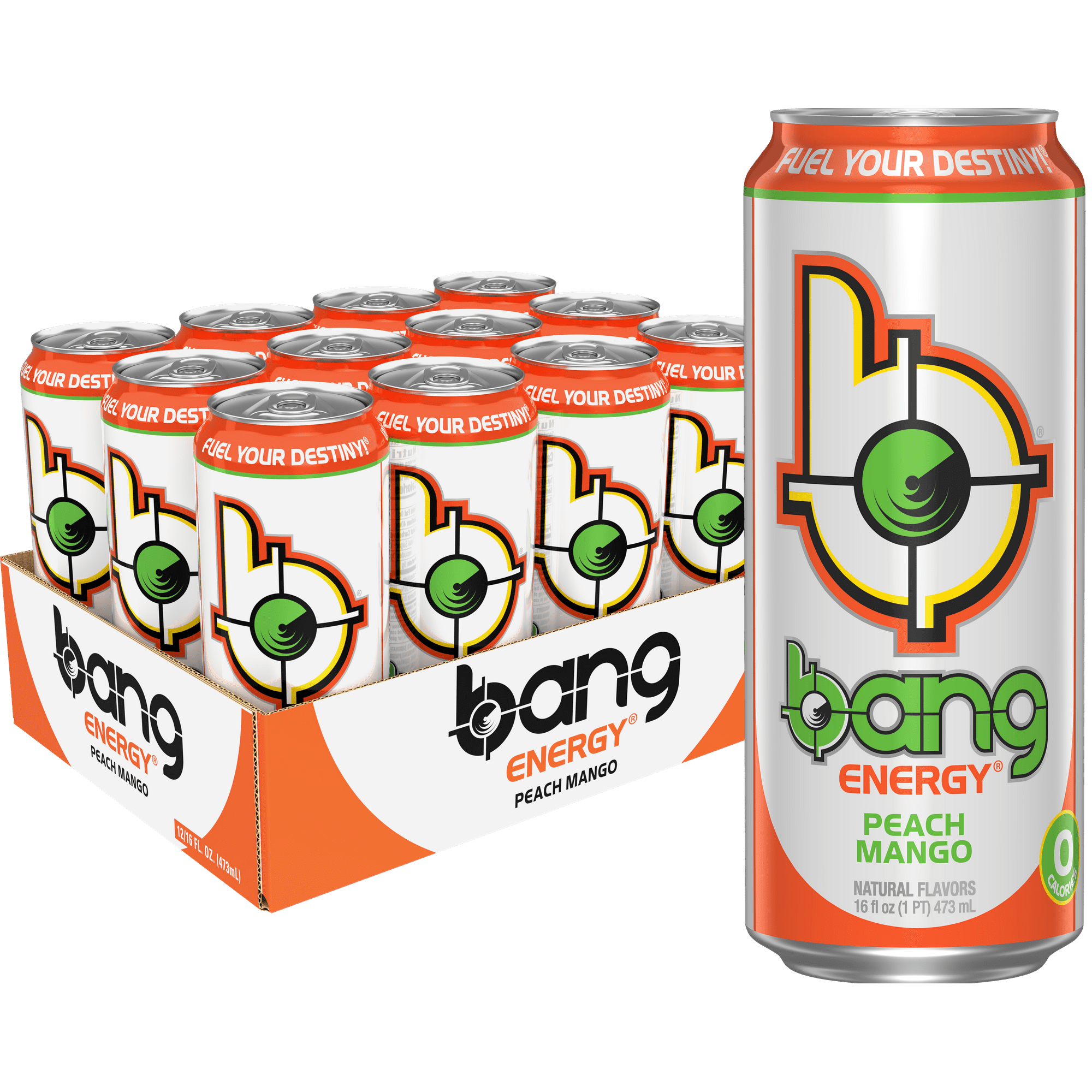 Energy Drink, Peach Mango Flavor, 12pk 16 oz Can