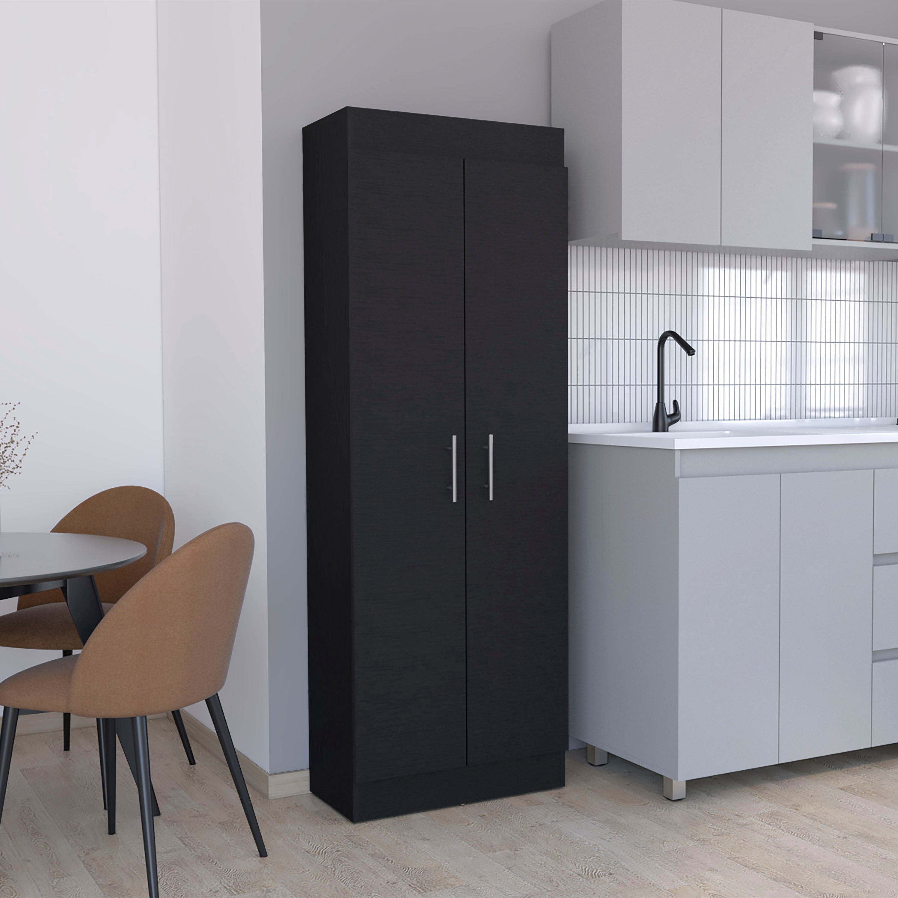 TUHOME Nepal Pantry Cabinet with Two-Door Vertical Storage, Five Spacious Interior Shelves