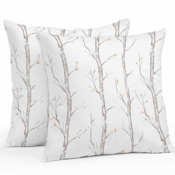 Throw Pillow Covers 26x26 Inch Set of 2, Grey Tree Waterproof Outdoor Pillow Covers, Botanical Vintage Birds Branch Decorative Cushion Pillowcases for Couch, Sofa, Bed, Garden, Patio