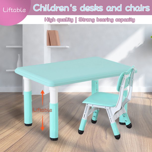 Ganfancp Mesa de Estudio Combinada para Niños Mesa de Trabajo de Plástico Elevable y Abatible Ofertas y Liquidaciones 1X Escritorio 1X Silla