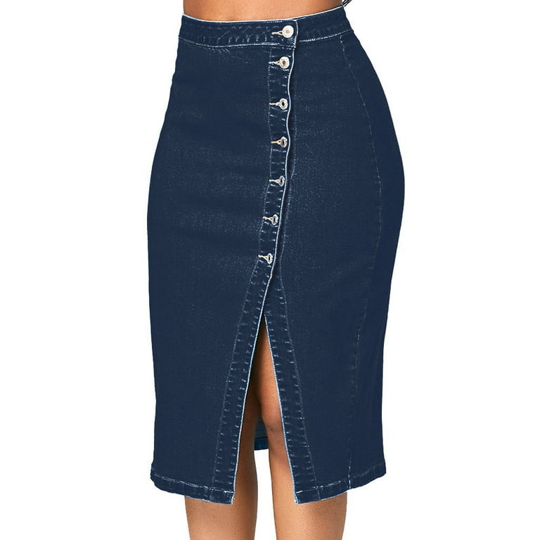 Wenini Womens Skirts Solid Midi Summer Skirt Blue Jeans Skirts