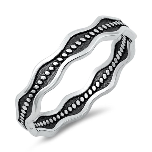 Oxidized Black Bead Wave Stackable Ring .925 Sterling Silver Band Jewelry Female Male Unisex Size 11
