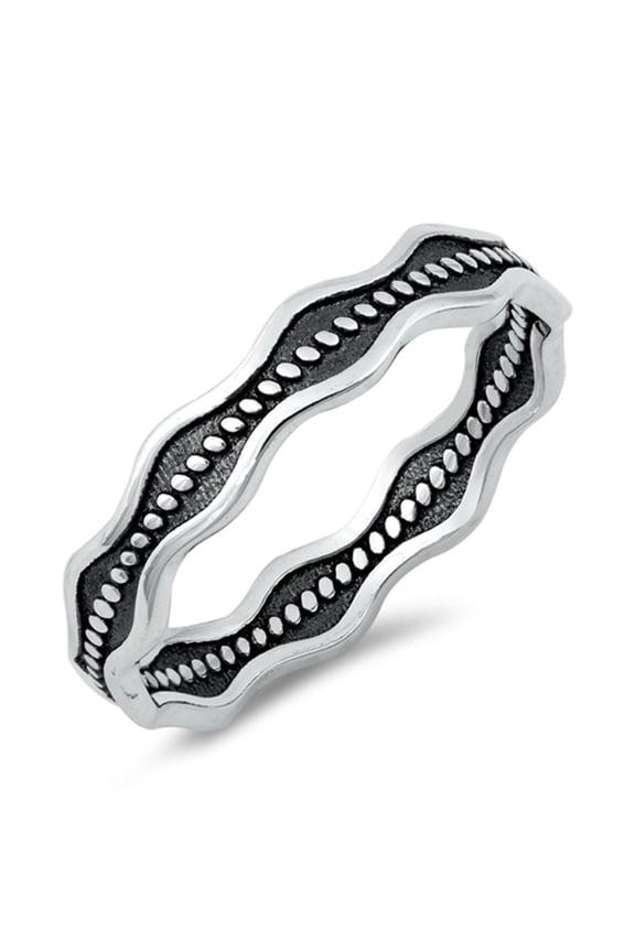Oxidized Black Bead Wave Stackable Ring .925 Sterling Silver Band Jewelry Female Male Unisex Size 11