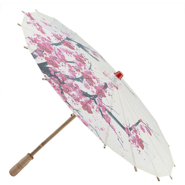 Paraguas, Paraguas retráctil clásico Papel al óleo hecho a mano Pintura Accesorios de baile Sombrilla impermeable con flores de ciruelo y mango de madera Sincero Electrónica