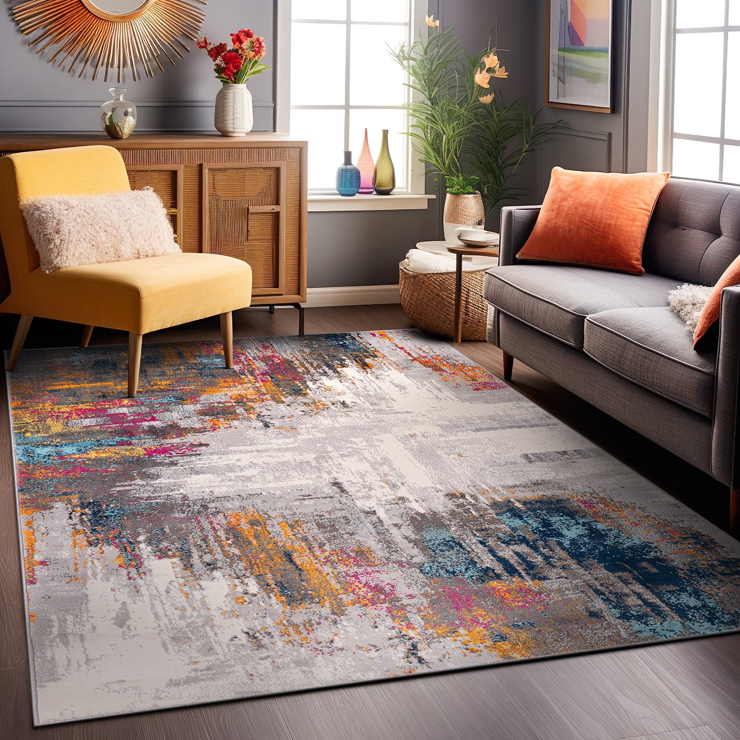 World Rug Gallery Bari Contemporary Abstract Art Area Rug - Multi 3'3"x5'