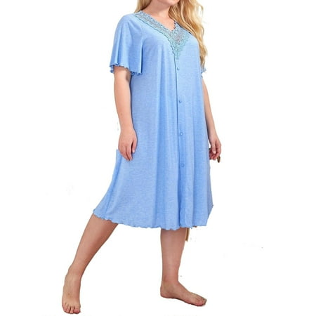 

Elegant Plain V neck Sleepshirts Baby Blue Short Sleeve Plus Size Nightgowns & Sleepshirts