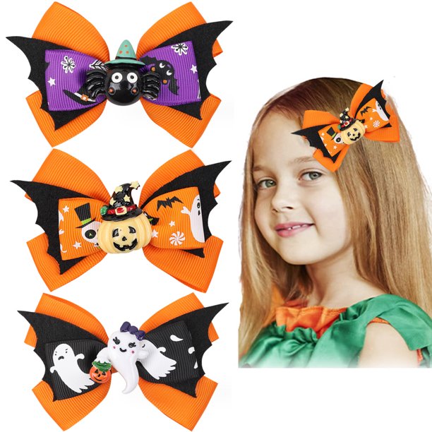 Pinzas para el pelo de murciélago de Halloween con pequeño fantasma, calabaza, pequeña araña, decoraciones de dibujos animados, pasadores de cocodrilo